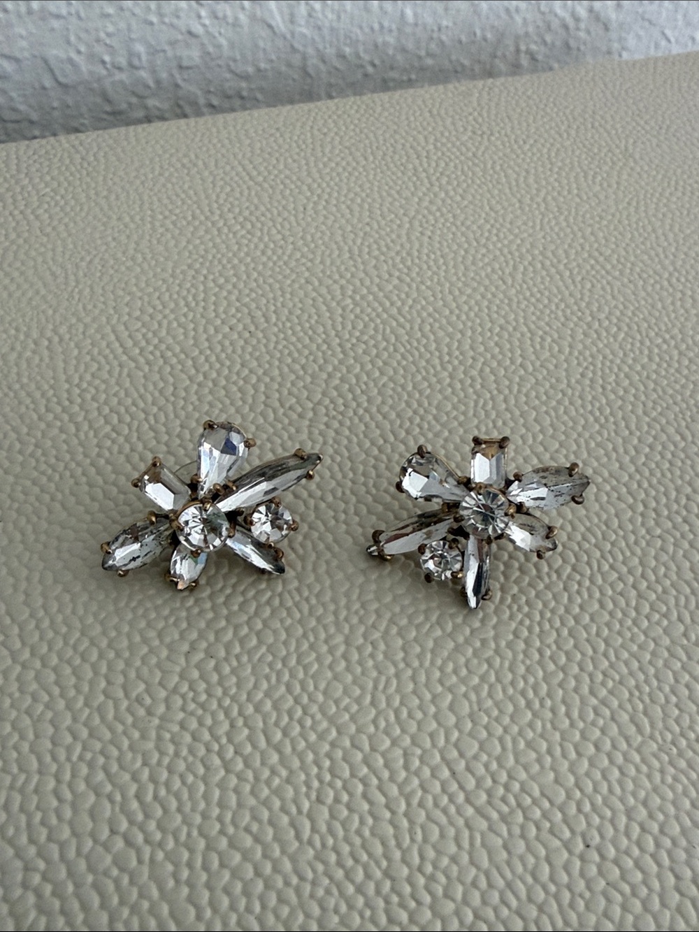 J Crew Floral Stud Earrings - Clear Crystal